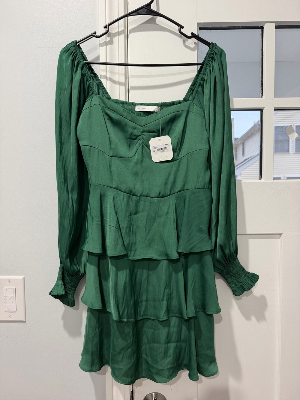 Altar'd State Emerald Green Tiered Mini Dress
